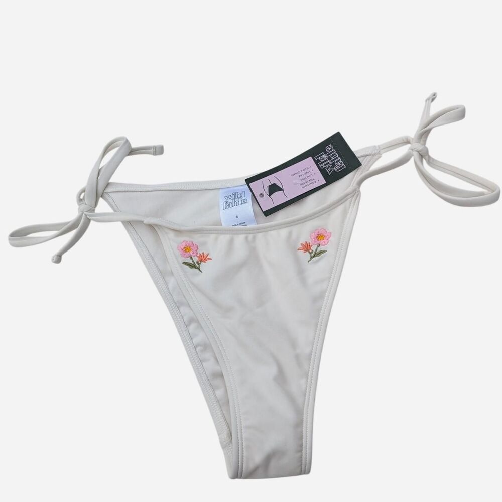NWT Wild Fable Floral Embroidered Side-Tie Bikini Bottoms - Size S